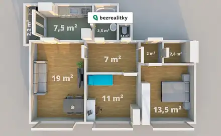 Prodej bytu 3+1 69 m²