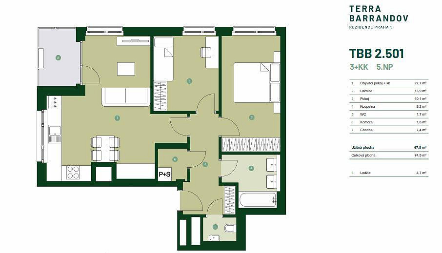 Prodej bytu 3+kk 68 m² – pohled 2