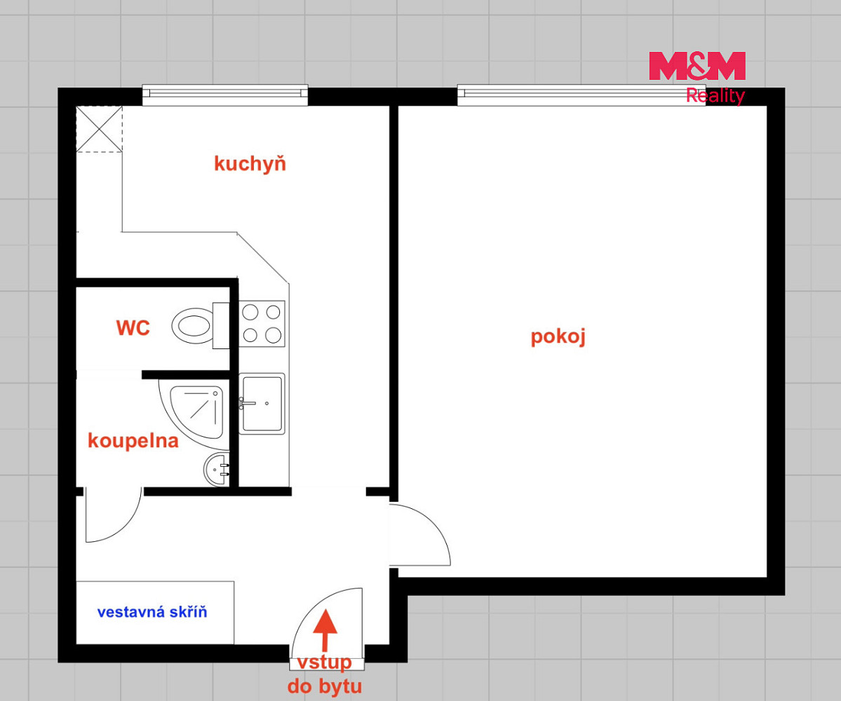 Prodej bytu 1+1 40 m² – pohled 6
