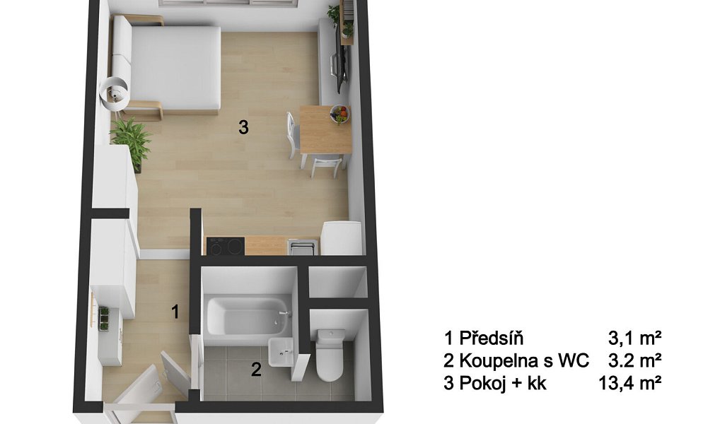 Prodej bytu 1+kk 20 m², Postoloprty – náhled fotky 4