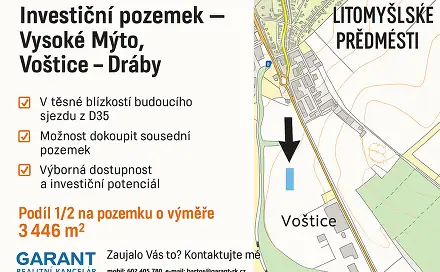 Prodej komerčního pozemku 3 446 m², Voštice, Vysoké Mýto, okres Ústí nad Orlicí