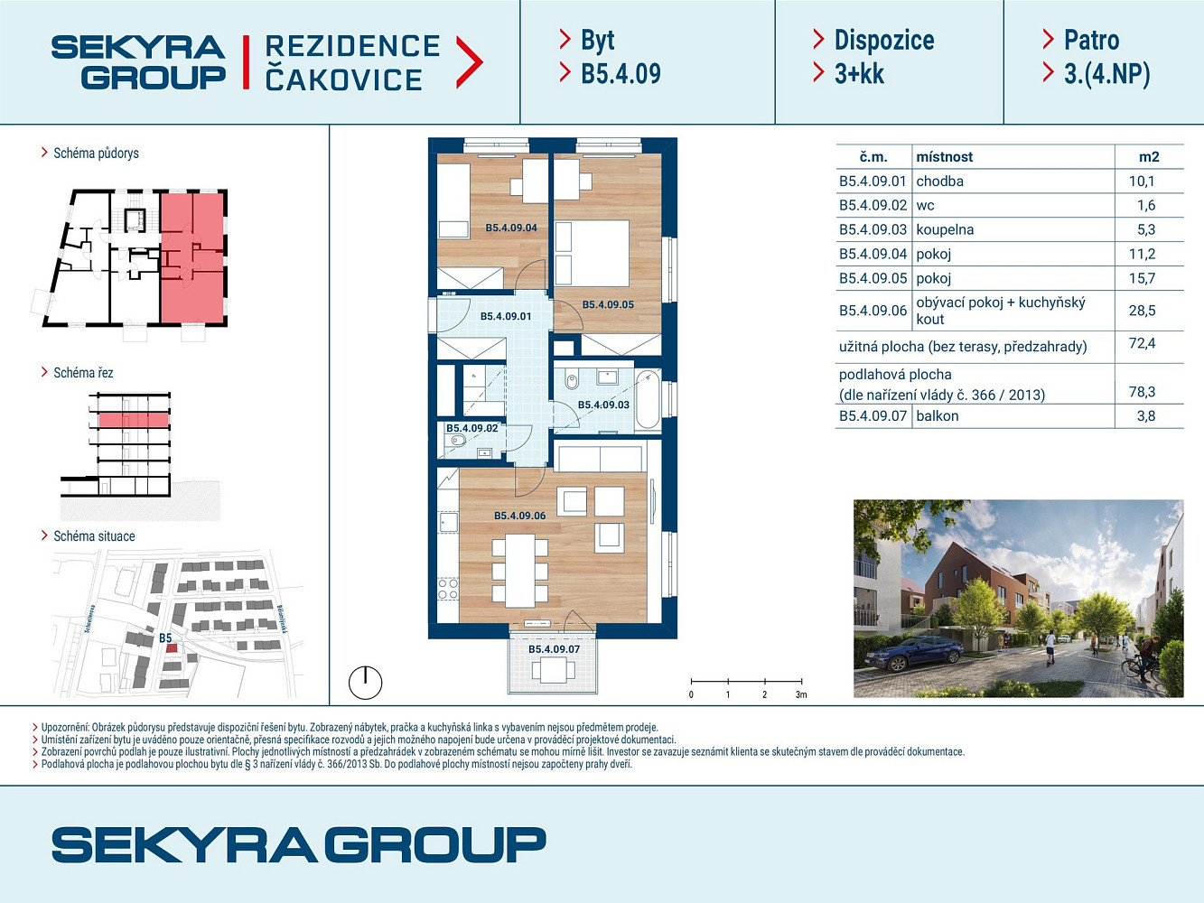 Prodej bytu 3+kk 73 m² – pohled 2