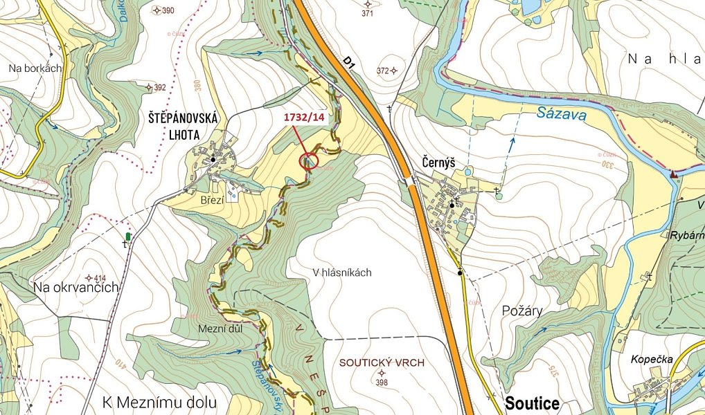 Dražba pozemku, 417 m², Benešov, Soutice