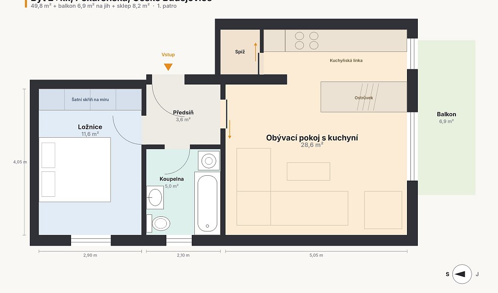 Prodej bytu 2+kk 50 m², České Budějovice – náhled fotky 3