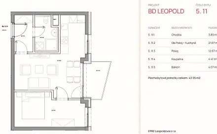 Prodej bytu 2+kk 44 m²