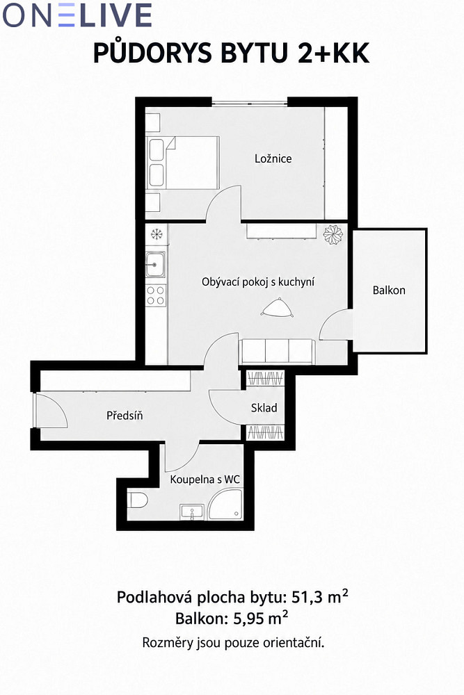 Pronájem bytu 2+kk 51 m² – fotografie 2
