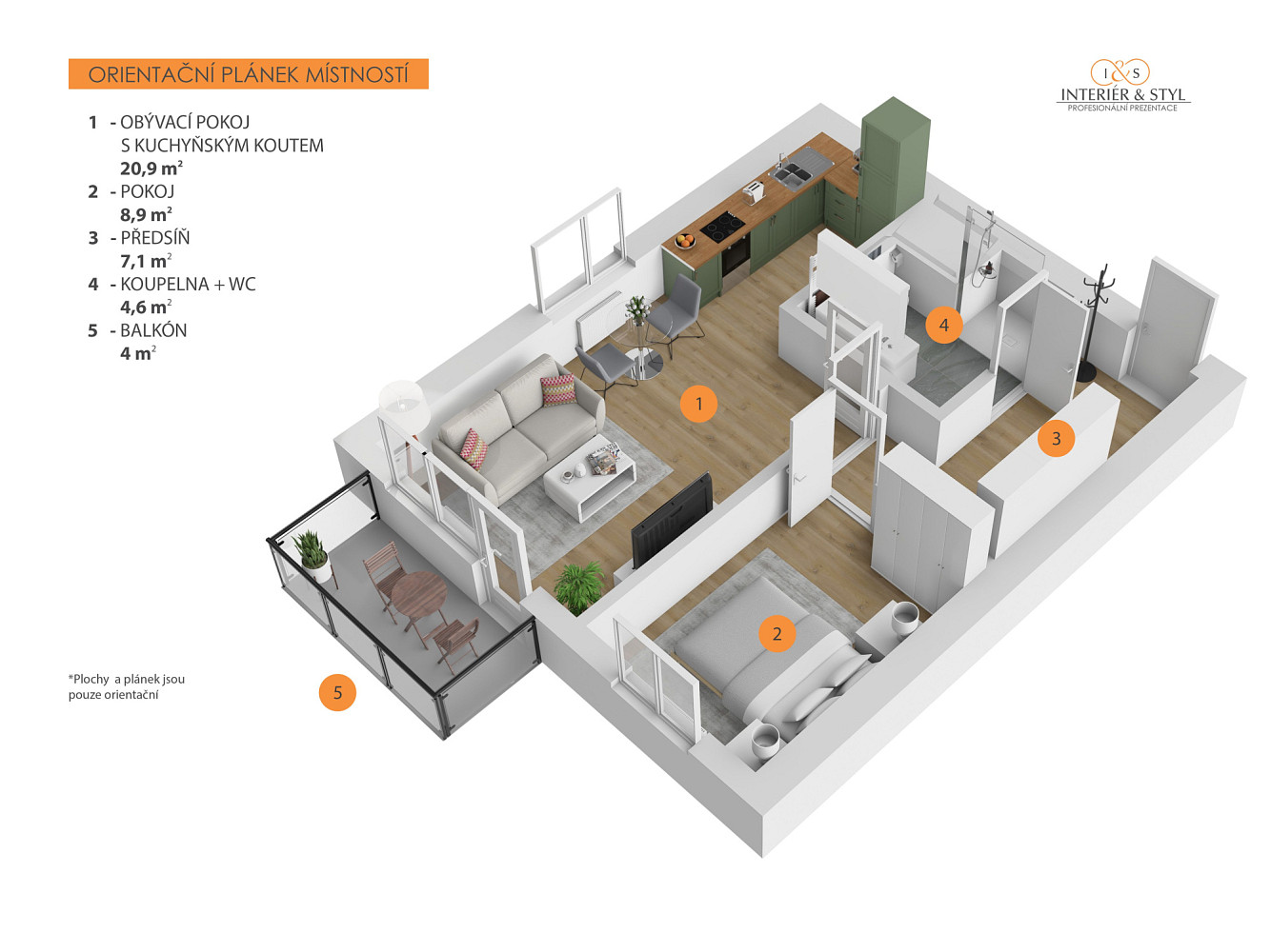 Pronájem bytu 2+kk 45 m² — photo 2