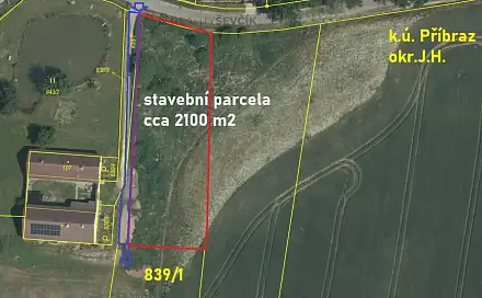 Prodej stavebního pozemku 2 100 m², Příbraz, okres Jindřichův Hradec