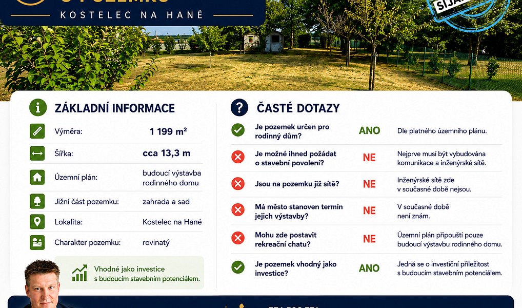 Prodej stavebního pozemku 1 199 m², Kostelec na Hané – náhled fotky 2