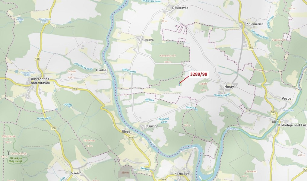 Dražba lesa, 1685 m², České Budějovice, Hosty