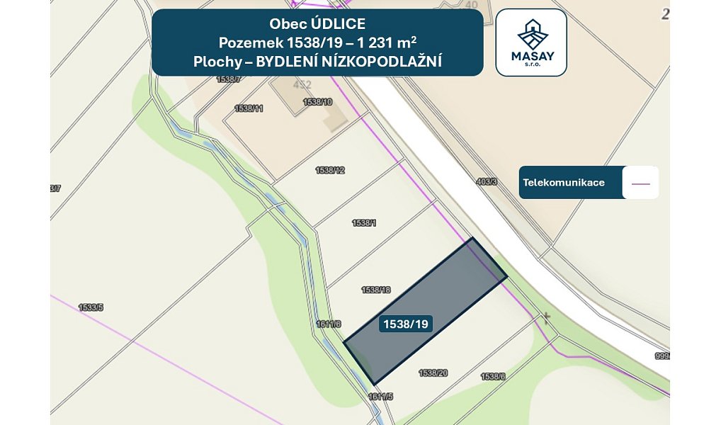 Prodej stavebního pozemku 1 231 m², Údlice – náhled fotky 4