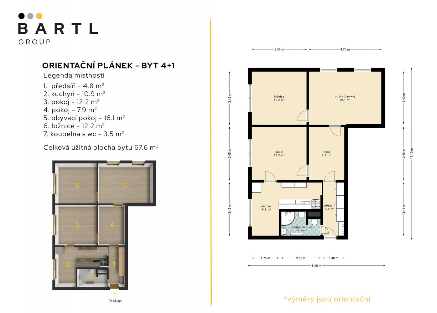 Pronájem bytu 3+1 69 m² — photo 2