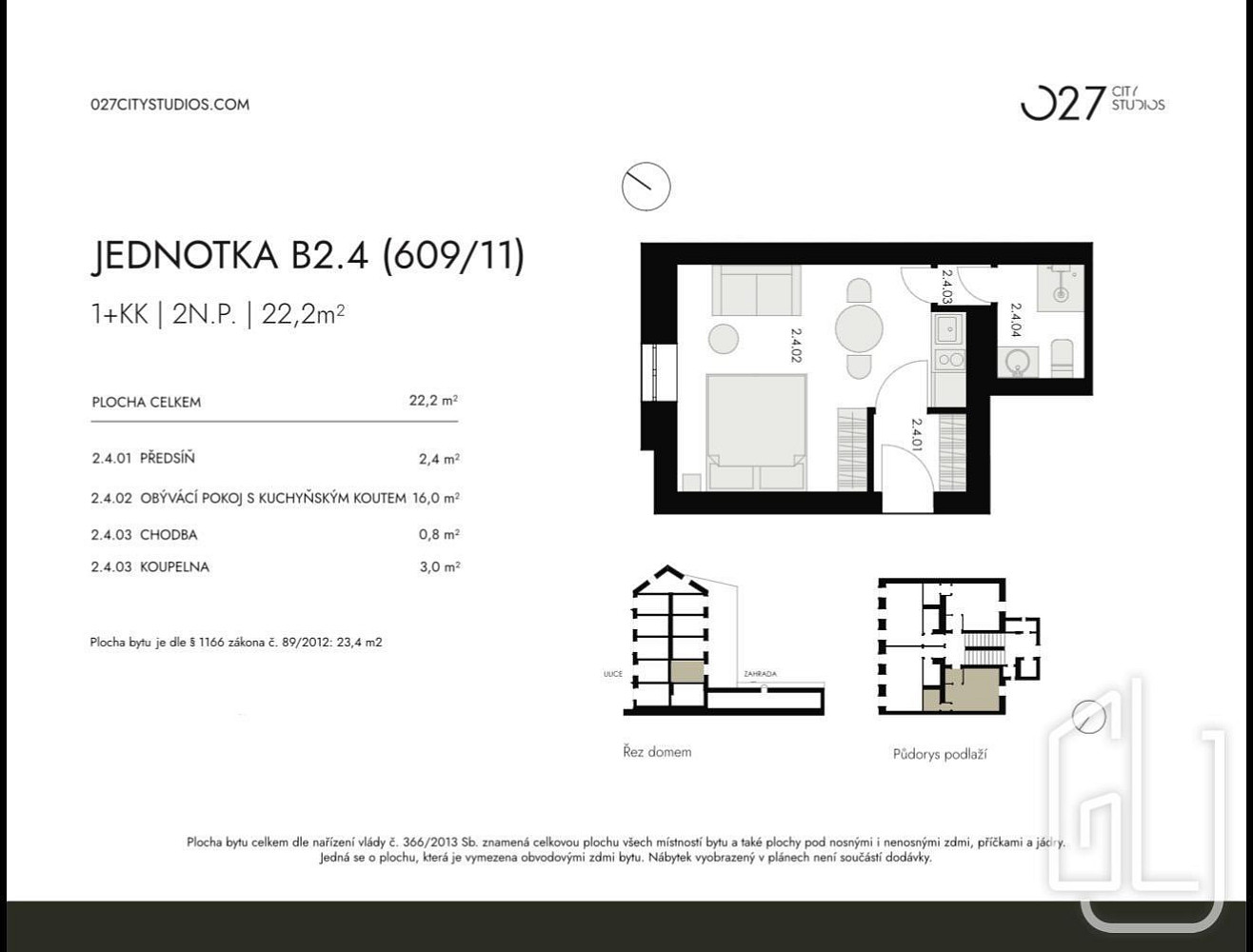 Prodej bytu 1+kk 22 m² – pohled 2