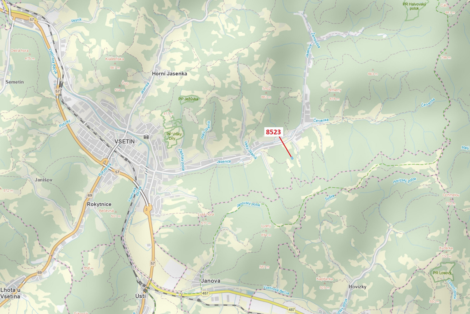 Orná půda o výměře 2343 m², podíl 1/1, katastrální území Vsetín, obec Vsetín, obec s rozšířenou půso