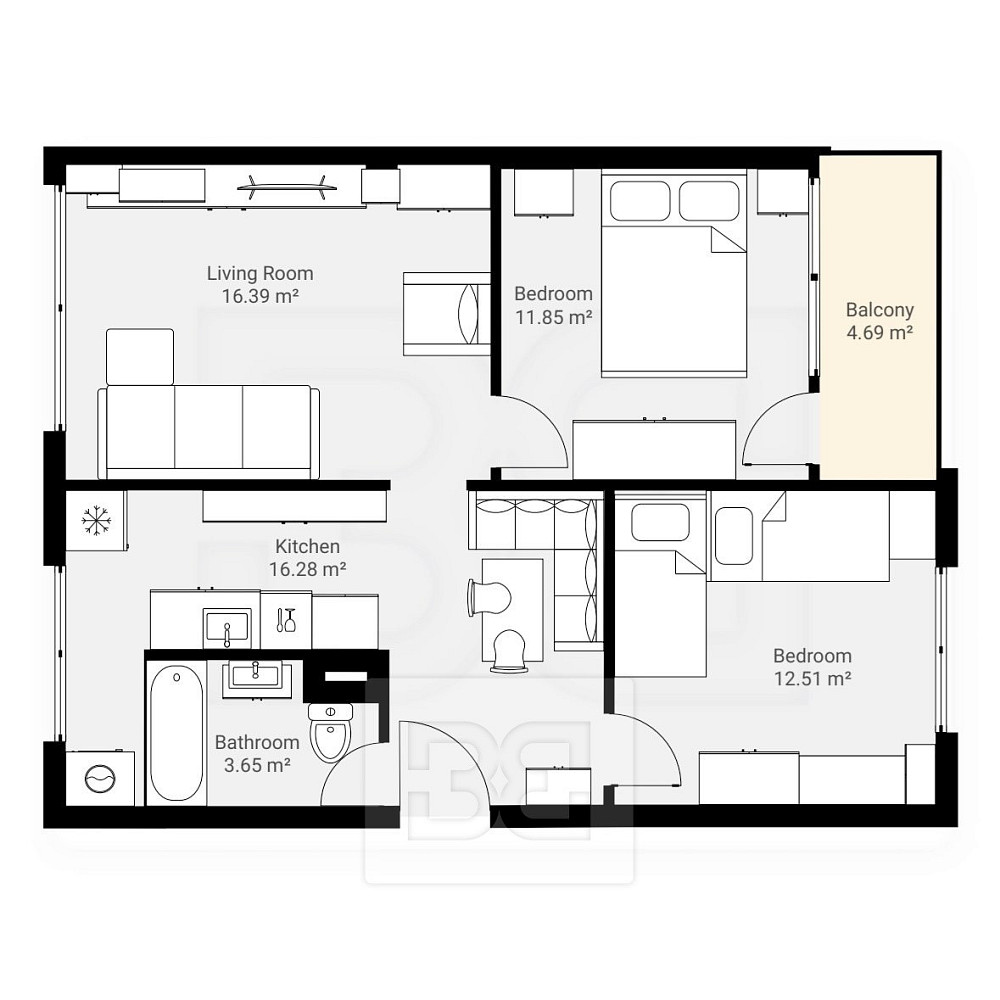 Pronájem bytu 3+kk 63 m² – fotografie 3