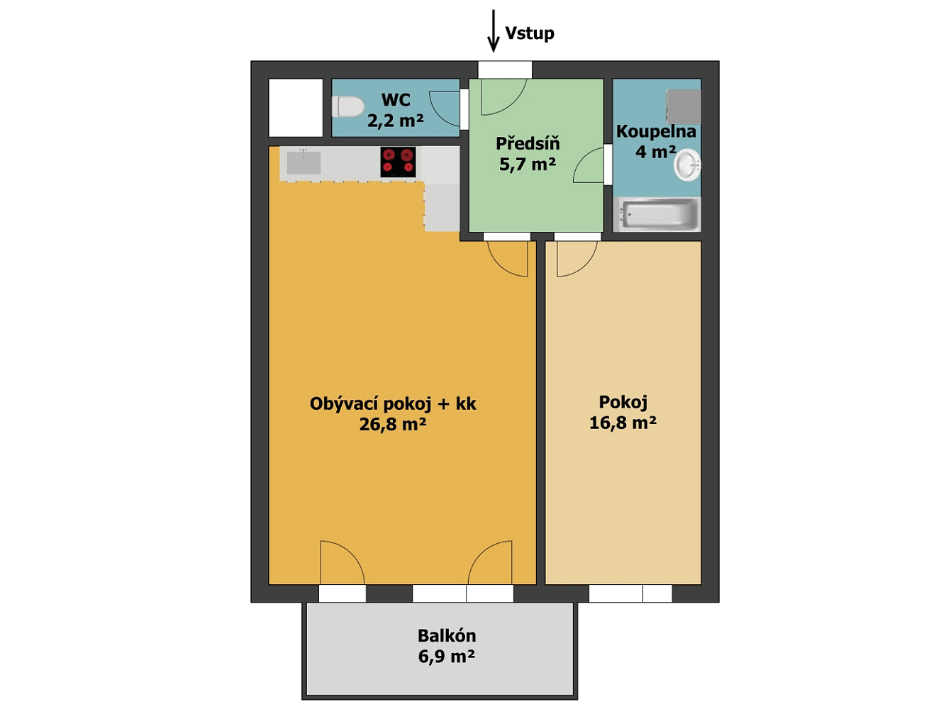 Pronájem bytu 2+kk 67 m² – pohled 4