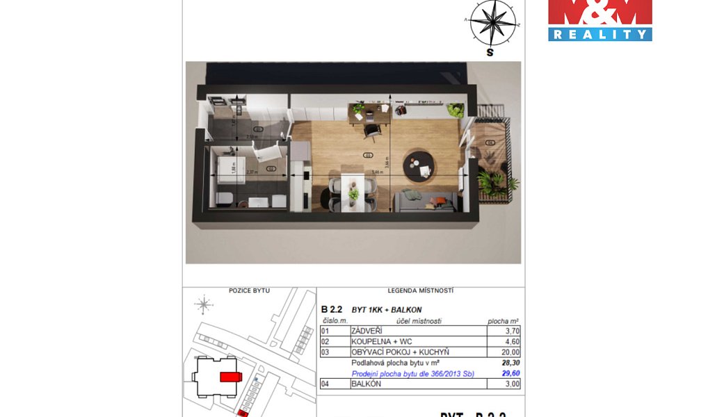 Prodej bytu 1+kk 29 m², Dačice – náhled fotky 8
