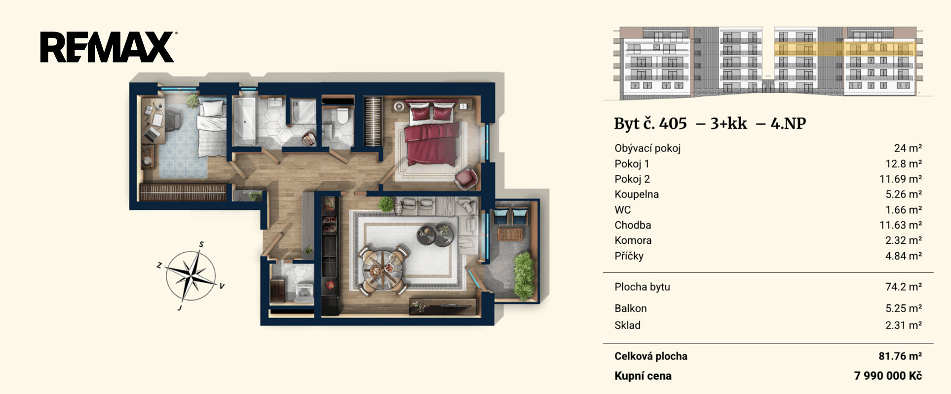 Prodej bytu 3+kk 74 m² – fotografie 4