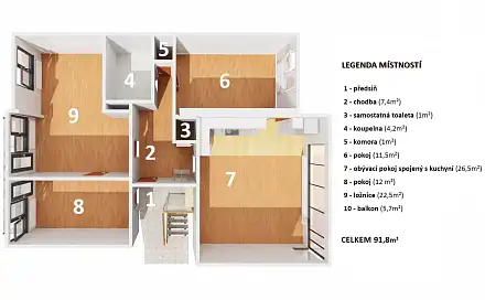 Pronájem bytu 4+kk 92 m²