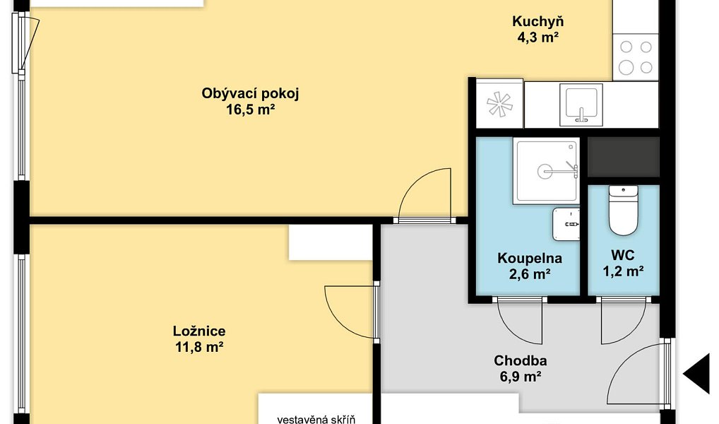 Pronájem bytu 2+kk 43 m², Praha – náhled fotky 4