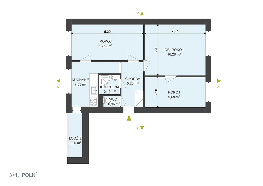 Pronájem bytu 3+1 60 m² – pohled 3