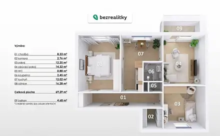Prodej bytu 3+1 73 m², Pod Soudním vrchem, Znojmo