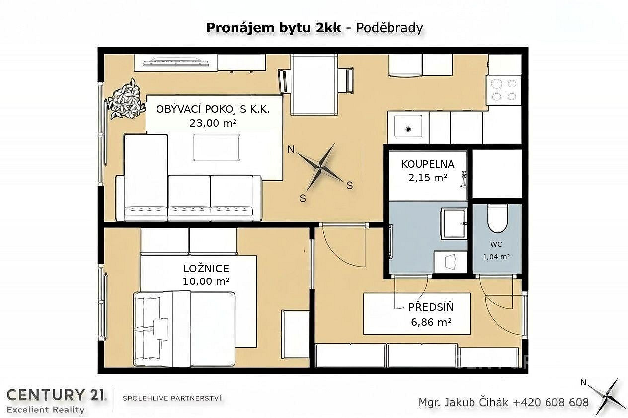 Pronájem bytu 2+kk 43 m²