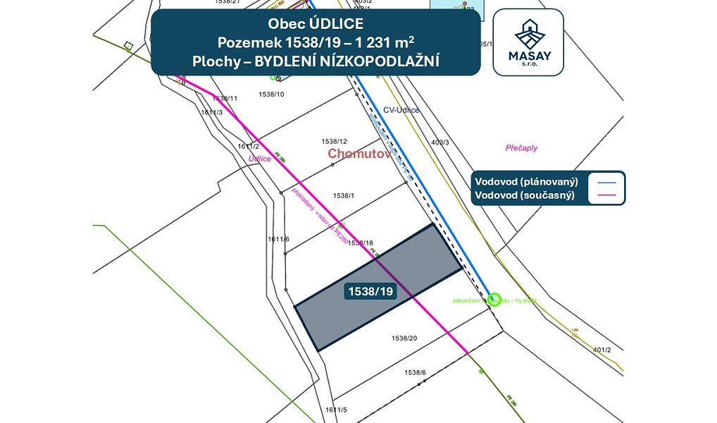 Prodej stavebního pozemku 1 231 m², Údlice – náhled fotky 5