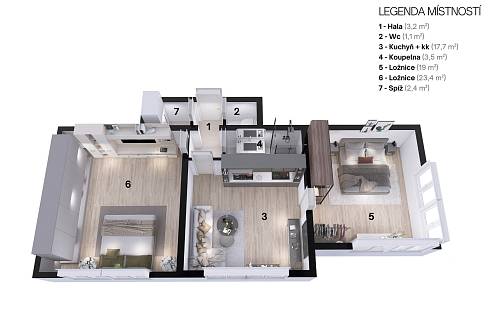 Prodej bytu 3+kk 76 m², Zlínská, Zlín - Kostelec