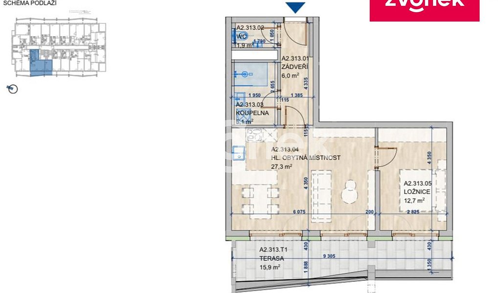 Pronájem bytu 2+kk 55 m², Brno – náhled fotky 3