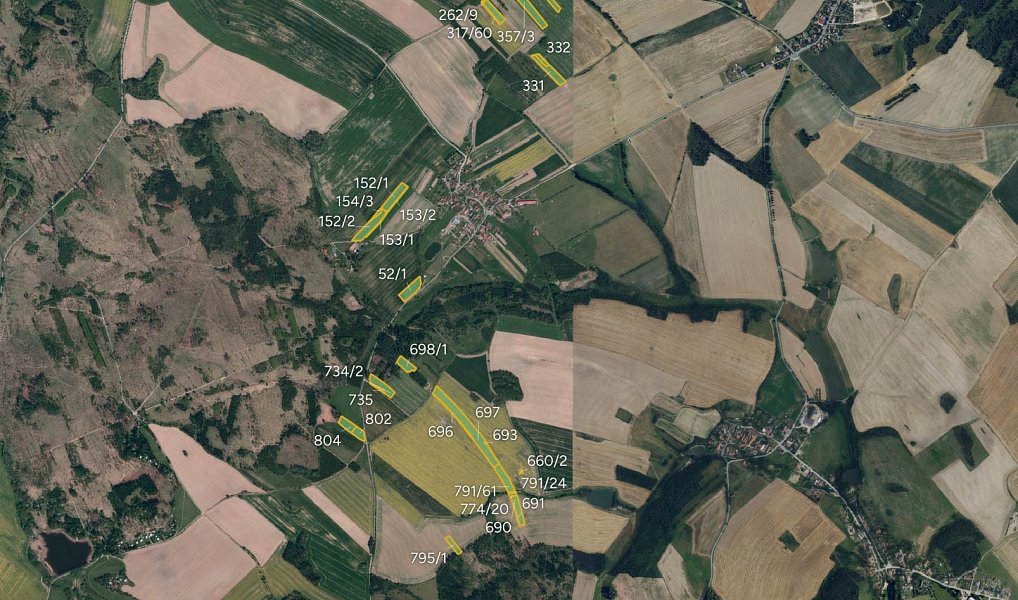 Prodej pole 38 360 m², Milešín – fotka 1 z 3