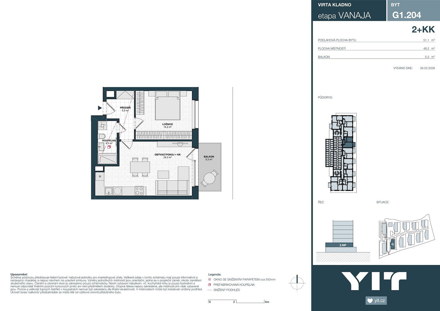 Prodej bytu 2+kk 48 m² – pohled 2