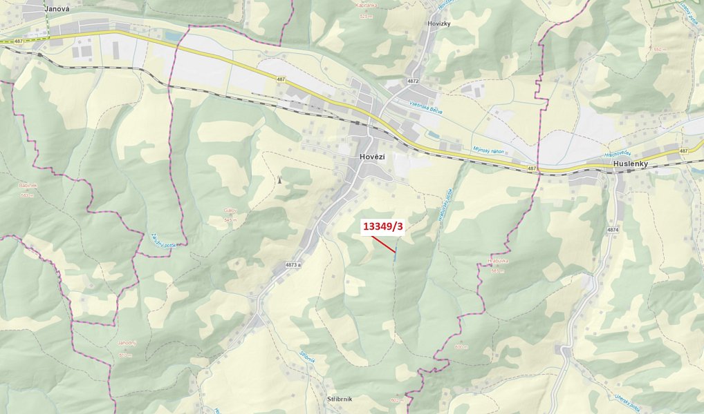 Dražba pozemku, 655 m², Vsetín, Hovězí