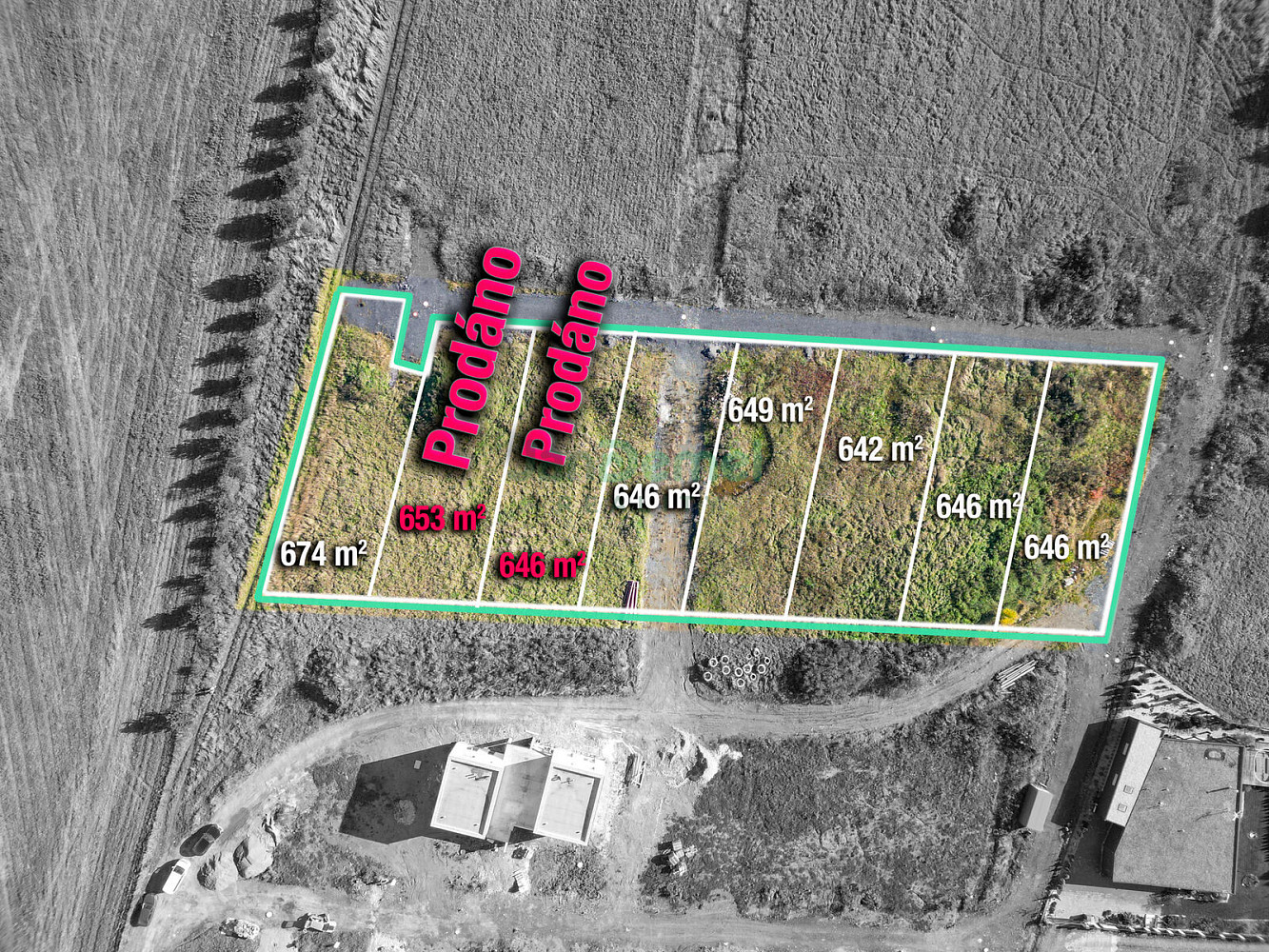 Stavební pozemek (646 m²) Horní Bludovice s projektem a sítěmi – pohled 4