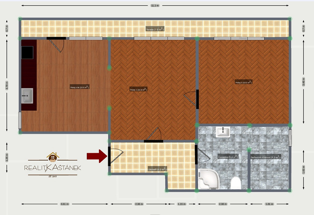 Pronájem bytu 2+1 56 m² - Widok 4
