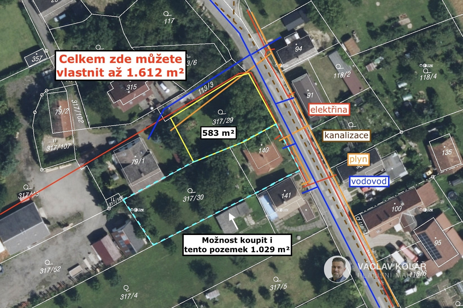 Stavební pozemek Cerekvice – pohled 3
