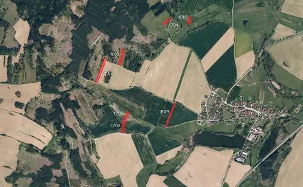 Prodej pole 28 210 m², Ústrašín, okres Pelhřimov