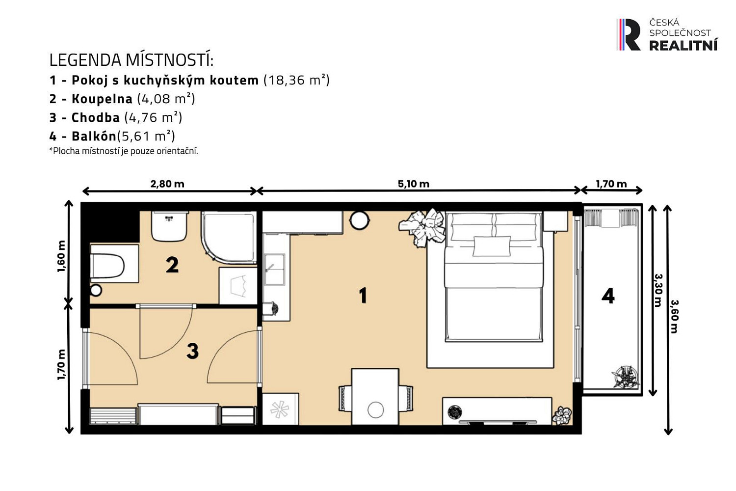 Pronájem bytu 1+kk 29 m² – fotografie 3