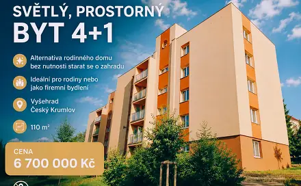Prodej bytu 4+1 106 m², Vyšehradská, Český Krumlov - Nádražní Předměstí