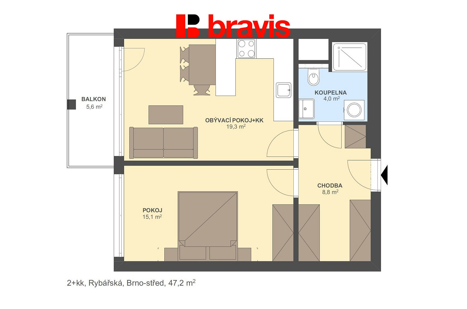 Pronájem bytu 2+kk 47 m² — photo 5