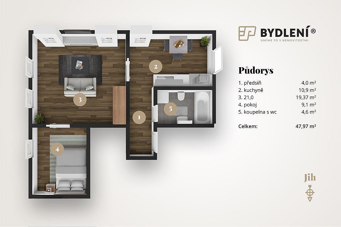 Pronájem bytu 2+1 59 m² – fotografie 3