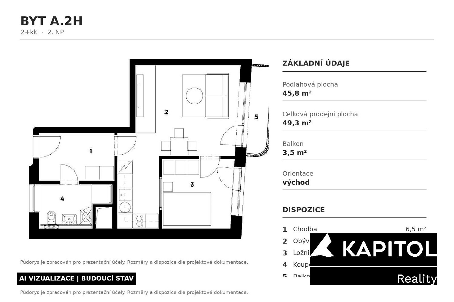 Pronájem bytu 2+kk 46 m² – fotografie 3