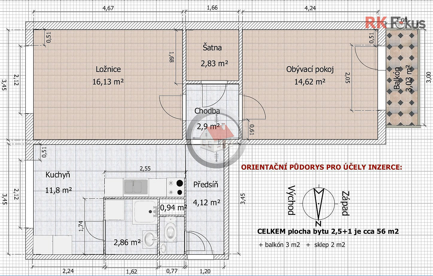 Pronájem bytu 2+1 52 m² – fotografie 5