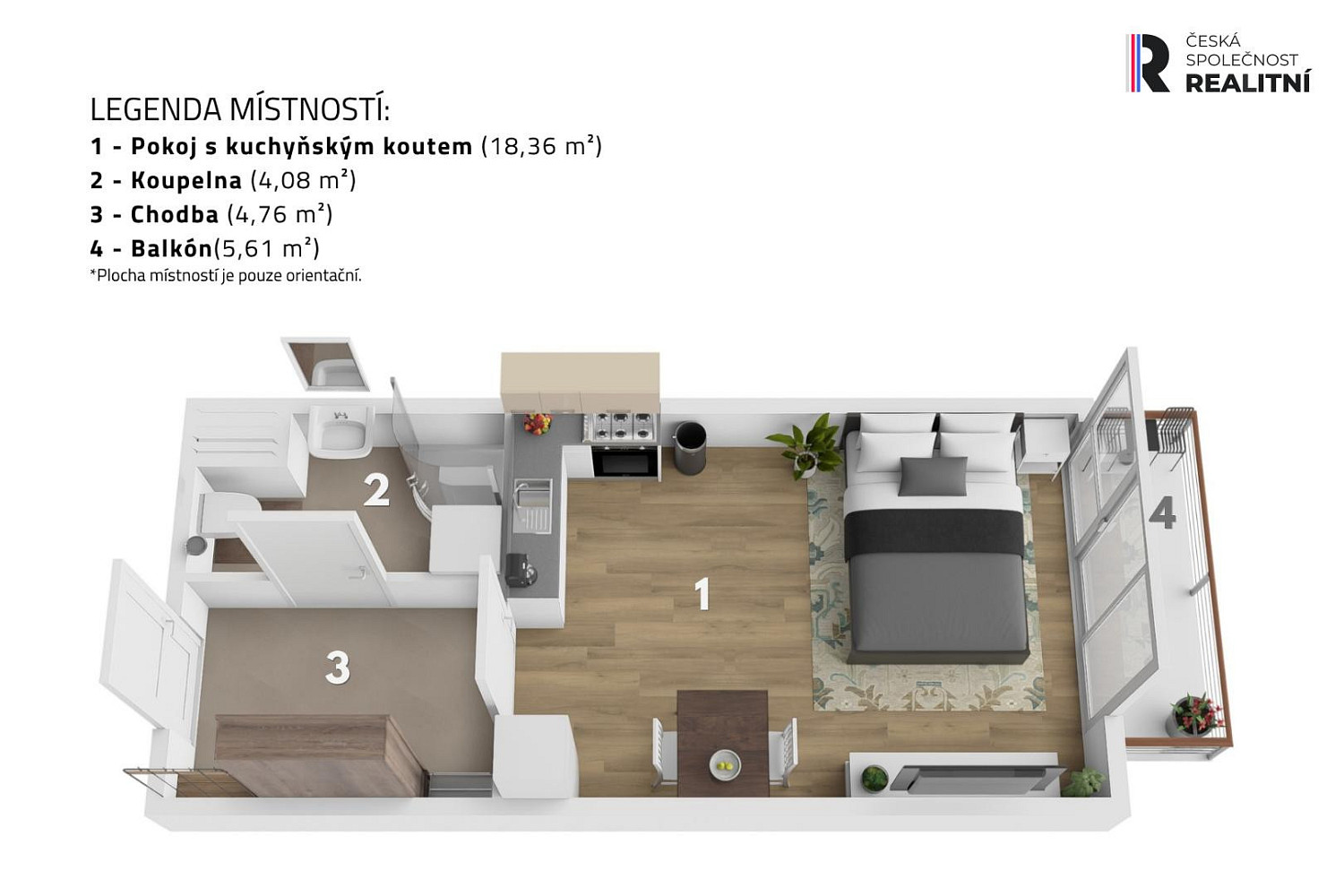 Pronájem bytu 1+kk 29 m² – fotografie 4