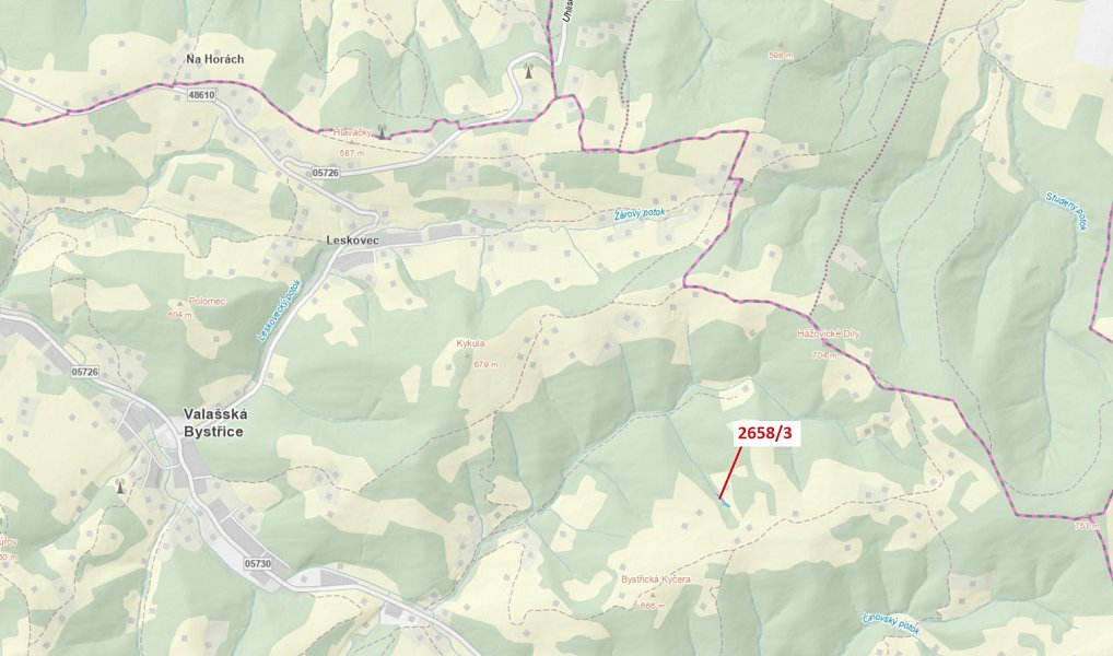 Dražba pozemku, 673 m², Vsetín, Valašská Bystřice