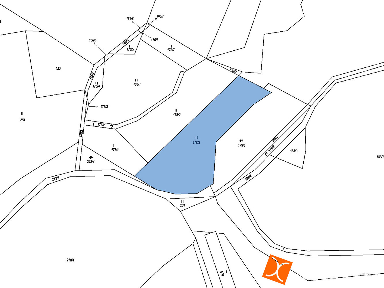 Prodej 2/5 pozemku 973 m² – pohled 2