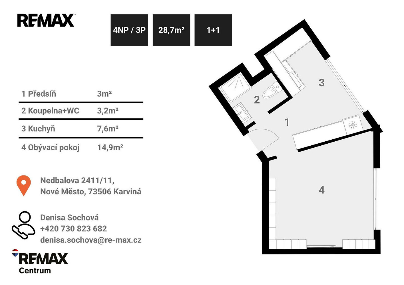 Pronájem bytu 1+1 29 m² – fotografie 3