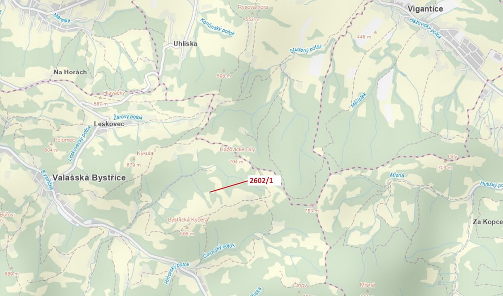 Dražba pozemku, 97 m², Vsetín, Valašská Bystřice