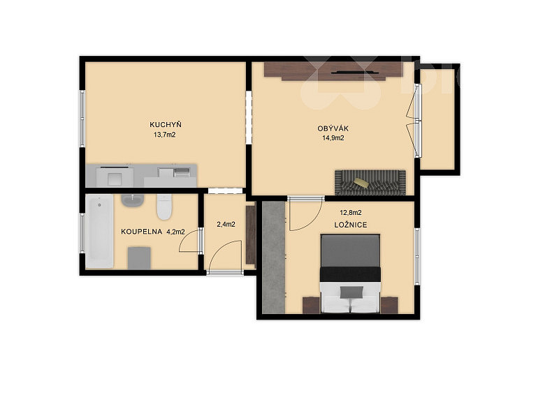 Pronájem bytu 2+1 50 m² — photo 3