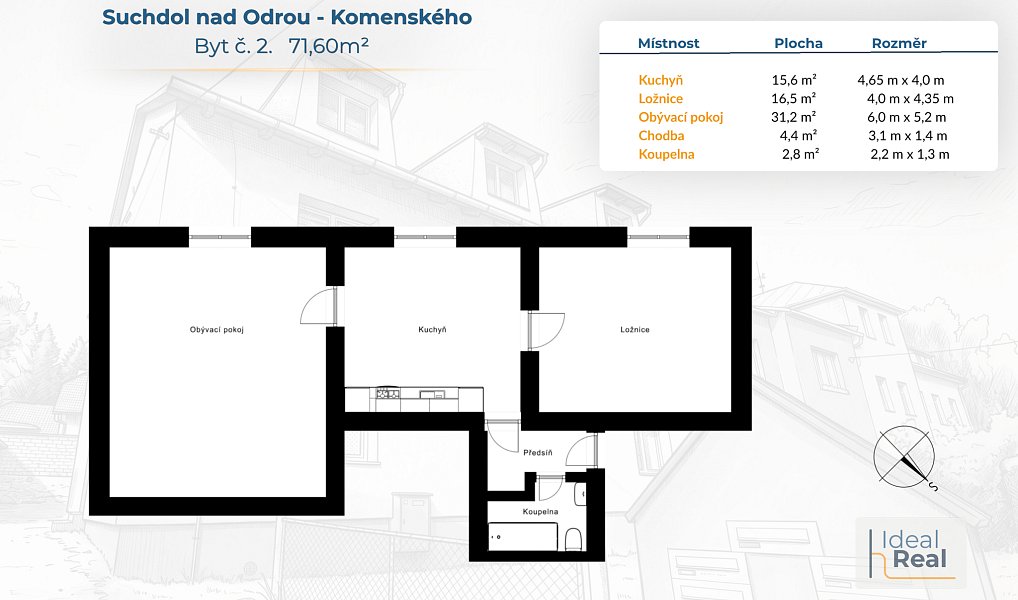Prodej bytu 2+1 72 m², Suchdol nad Odrou – náhled fotky 2